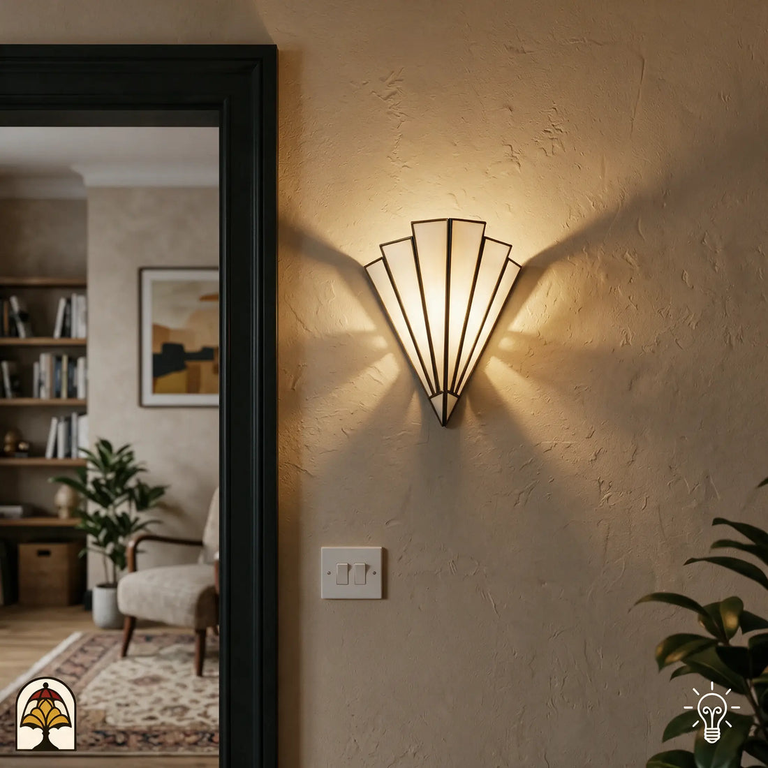 Applique murale Tiffany Ventaglio Avorio dans un intérieur chaleureux près de la porte - Lumière Decor