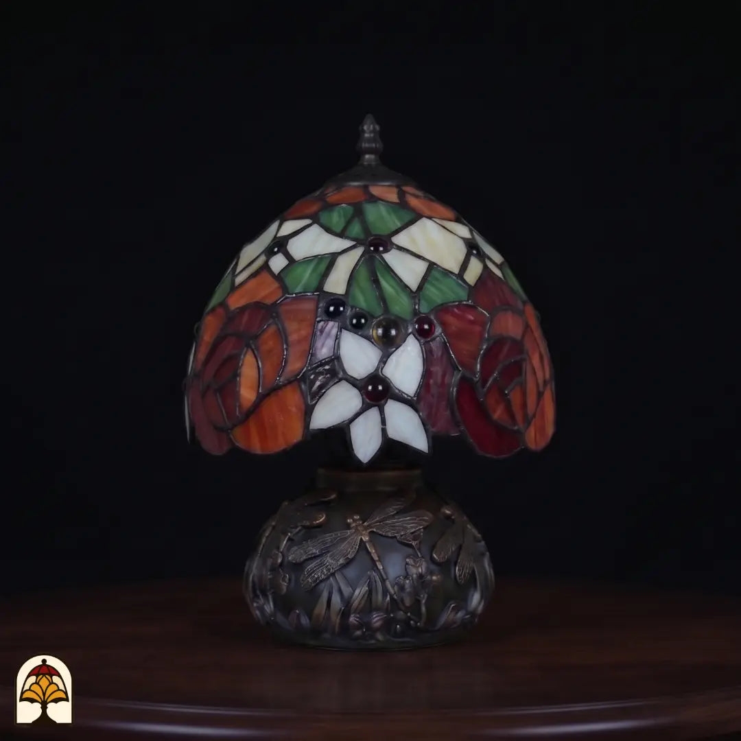 Lampe de table Tiffany Viola Ember ⌀20 cm éteinte – couleurs à la lumière du jour orange, rouge et vert
