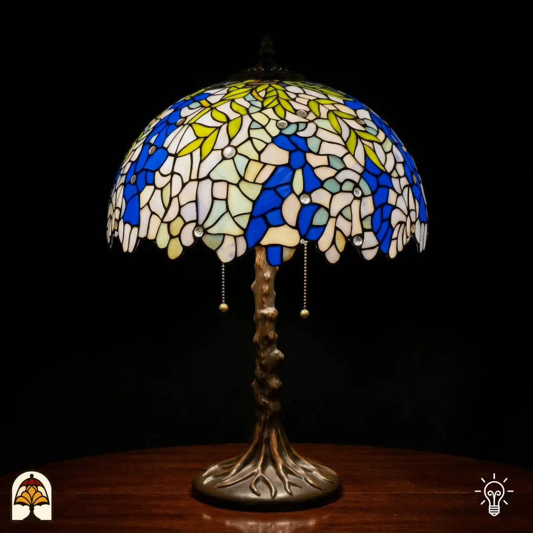 Lampe Tiffany | Lampe de table Tiffany Wisteria Celeste ⌀40 cm