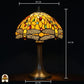 Maatafbeelding Tiffany tafellamp Libellula Aurea ⌀30: kapbreedte 30 cm, voetbreedte 16 cm, totale hoogte 48 cm