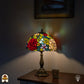 Verlichte Tiffany lamp tafellamp Rosetta ⌀30 cm in interieur – koepelkap met rozetmotief, warm licht, bronzen kolomvoet