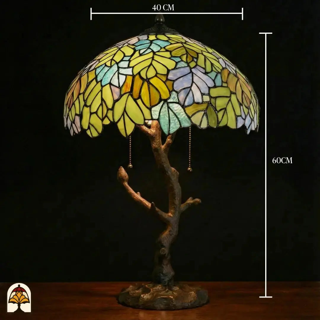Schéma des dimensions lampe de table Tiffany Sylva Verde, largeur de l'abat-jour 40 cm, hauteur totale 60 cm