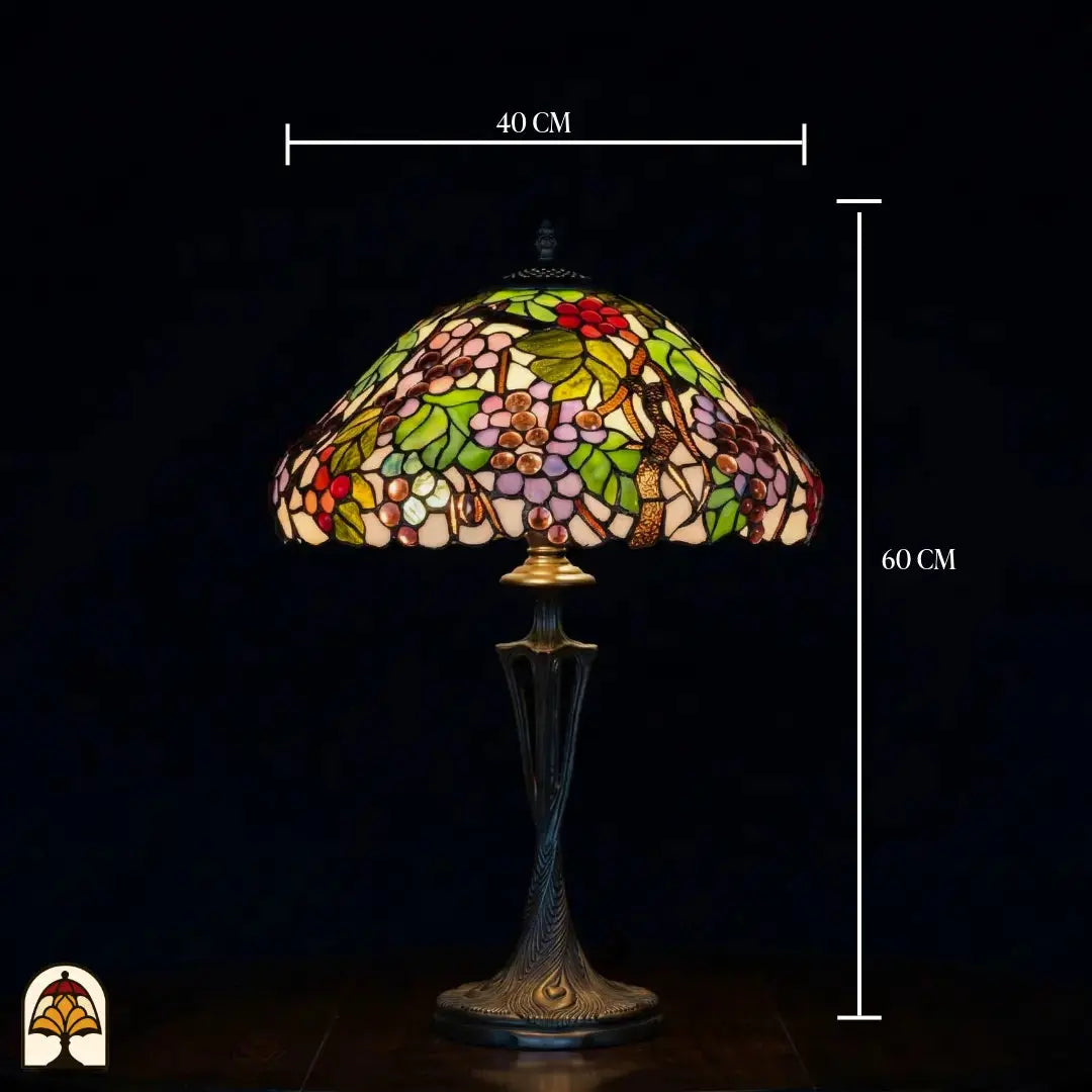 Schéma des dimensions lampe de table Tiffany Sylva Berria, largeur de l'abat-jour 40 cm, hauteur totale 60 cm