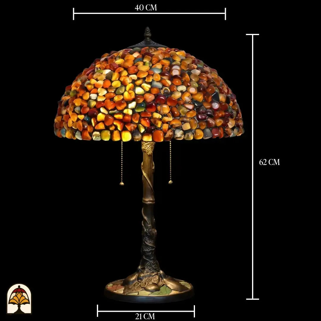 Schéma des dimensions lampe de table Tiffany Stone Mosaic Amber – diamètre de l'abat-jour 40 cm, hauteur totale 62 cm, diamètre du pied 21 cm