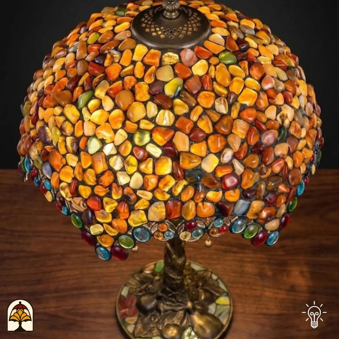 Lampe Tiffany - lampe de table - Mosaic Garden Amber Lumière Decor