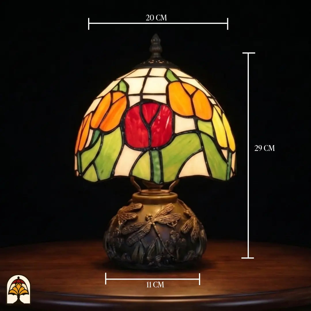 Lampe de table Tiffany Holland Golden Tulip avec dimensions : 20 cm de large