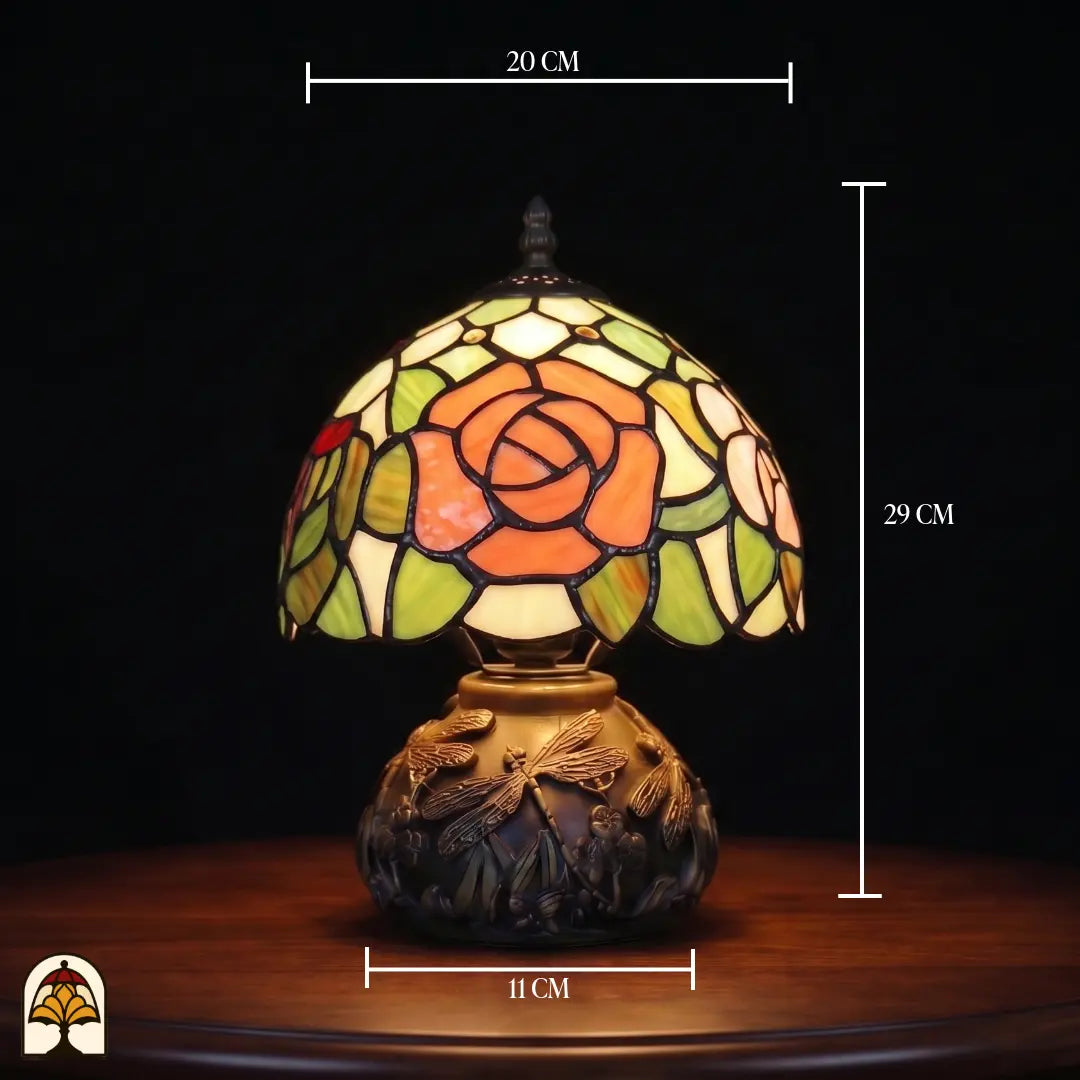 Lampe de table Tiffany Silvae Rosea avec dimensions : 20 cm de large