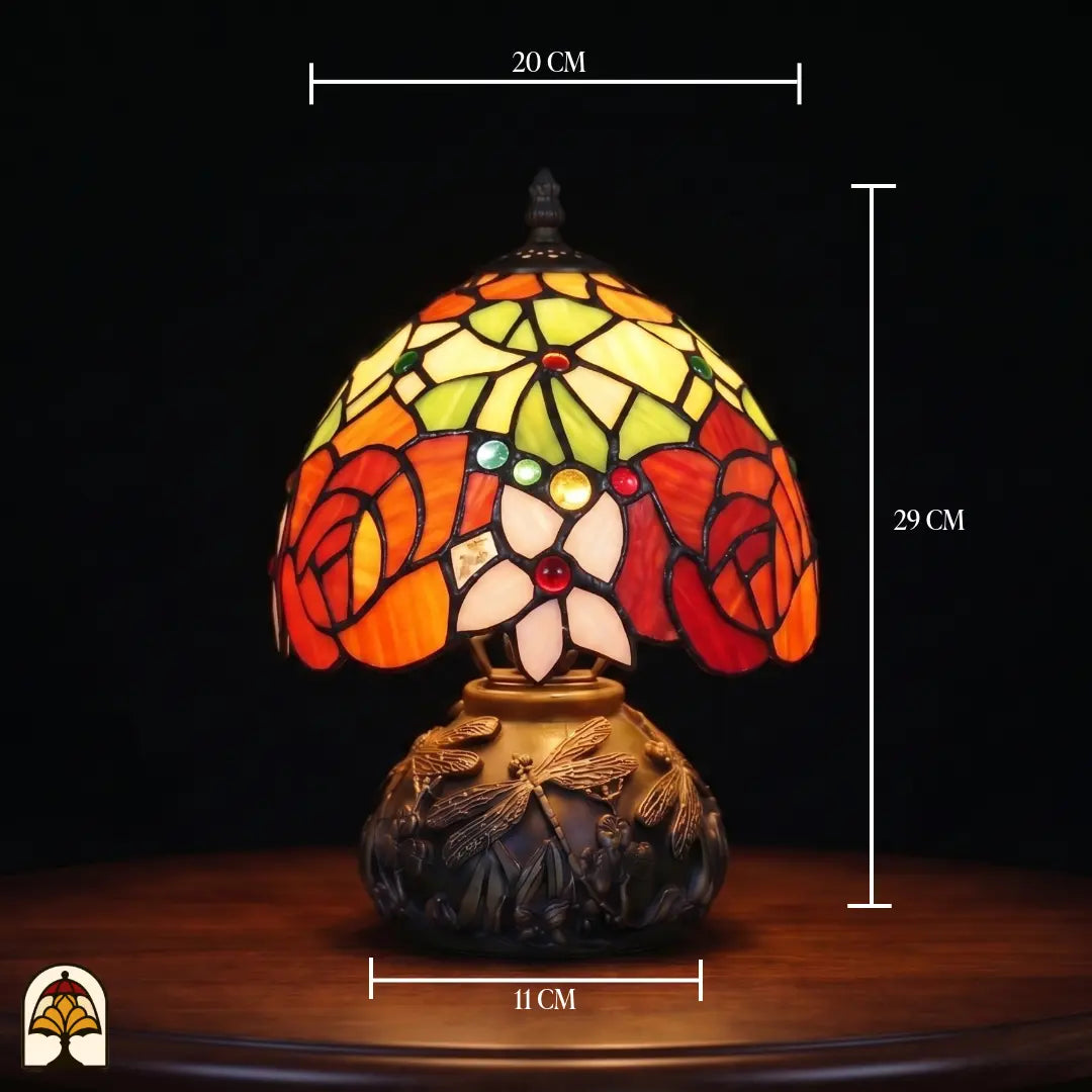 Lampe de table Tiffany Viola Ember avec dimensions : 20 cm de large