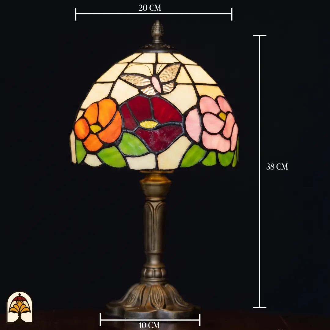 Lampe de table Tiffany Papilio Reginae avec dimensions : 20 cm de large