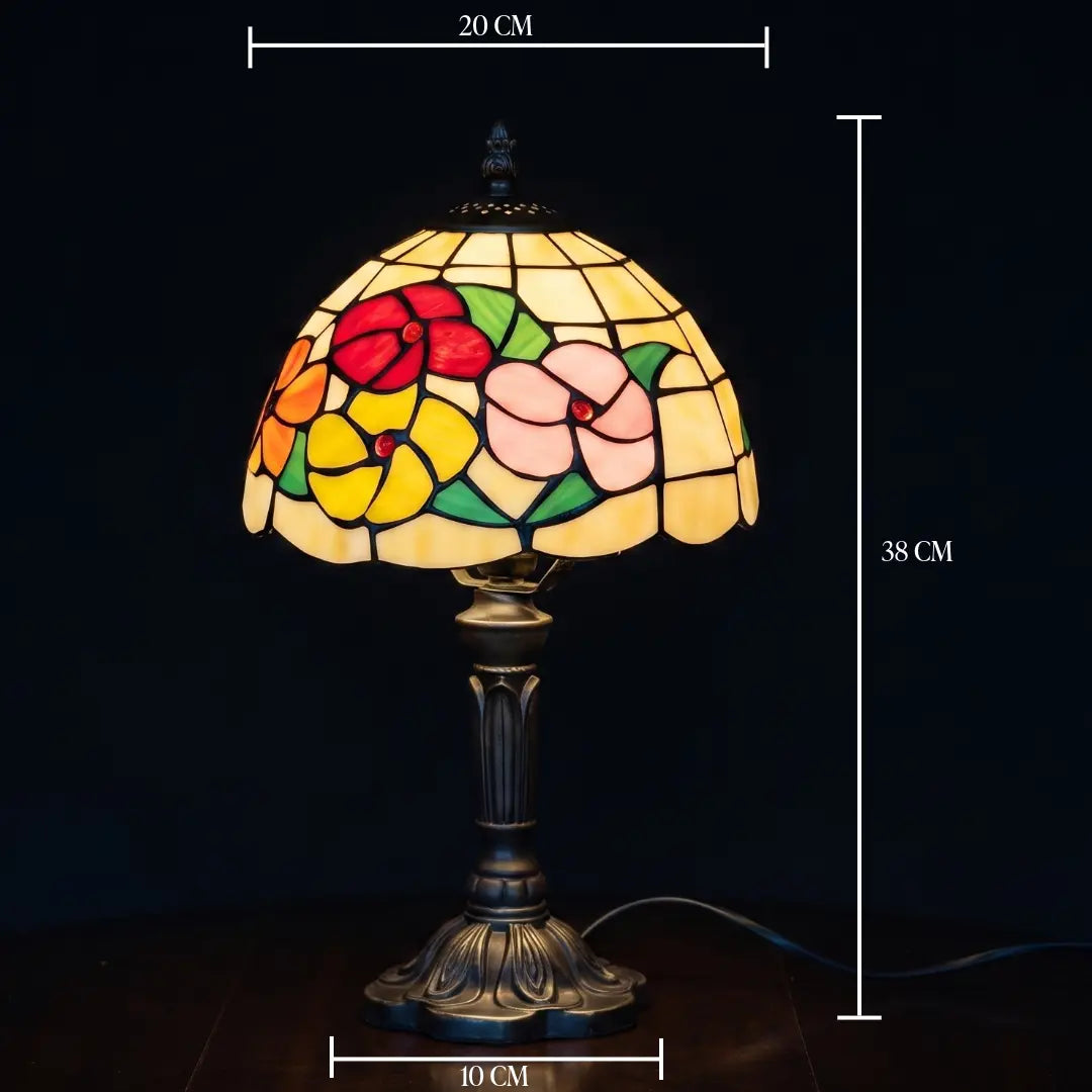 Lampe de table Tiffany Roseto Vivace avec dimensions : 20 cm de large