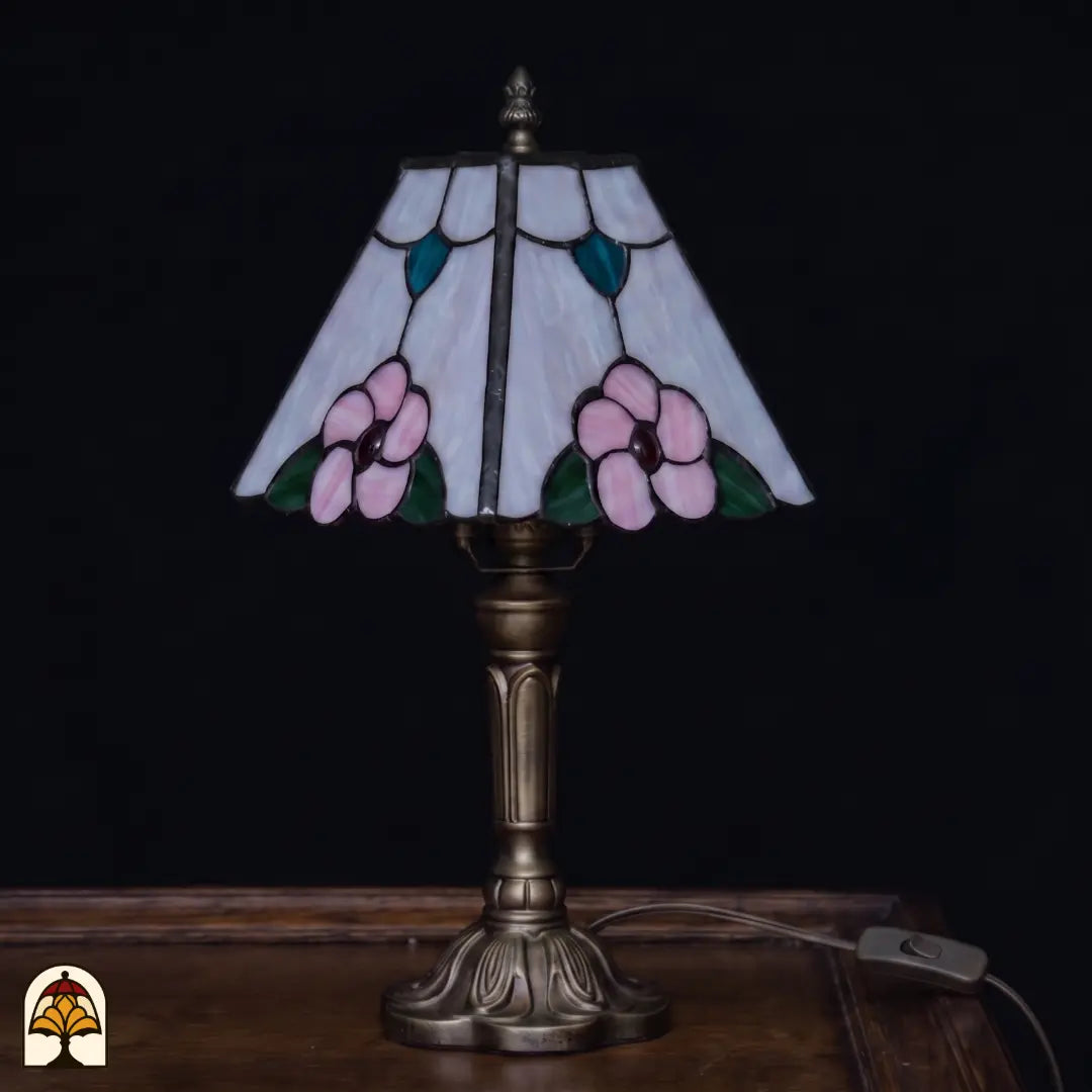 Lampe de table Tiffany Rosa Zaffiro ⌀20 cm éteinte – abat-jour crème avec fleurs roses, couleurs de jour