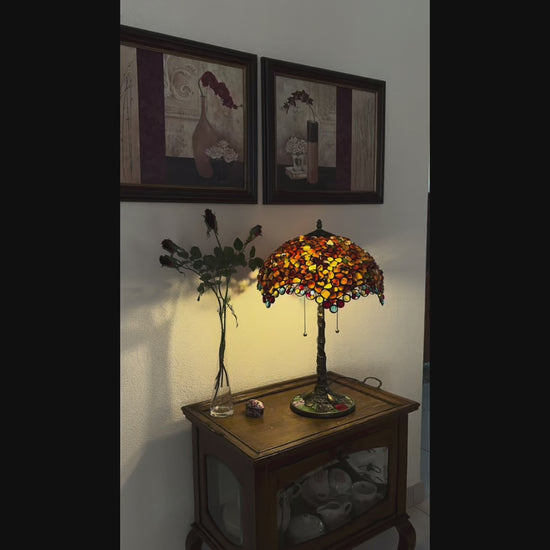 Lampe Tiffany | Lampe de table Tiffany Mosaic Garden Amber ⌀40 cm