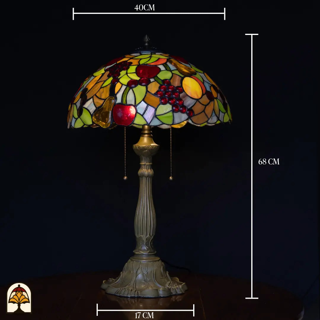 Schéma des dimensions lampe de table Tiffany Frutta Viva — diamètre de l'abat-jour ⌀40 cm, hauteur totale 68 cm, diamètre du pied 17 cm