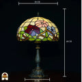 Maatafbeelding Tiffany tafellamp Aurora Bloom — kapdiameter ⌀30 cm, totale hoogte 48 cm, voetdiameter 15 cm