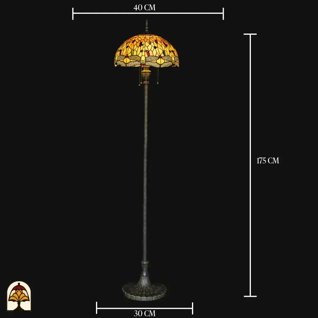 Schéma des dimensions lampadaire Tiffany Libellula Aurea — diamètre de l'abat-jour ⌀40 cm, hauteur totale 175 cm, diamètre du pied 30 cm